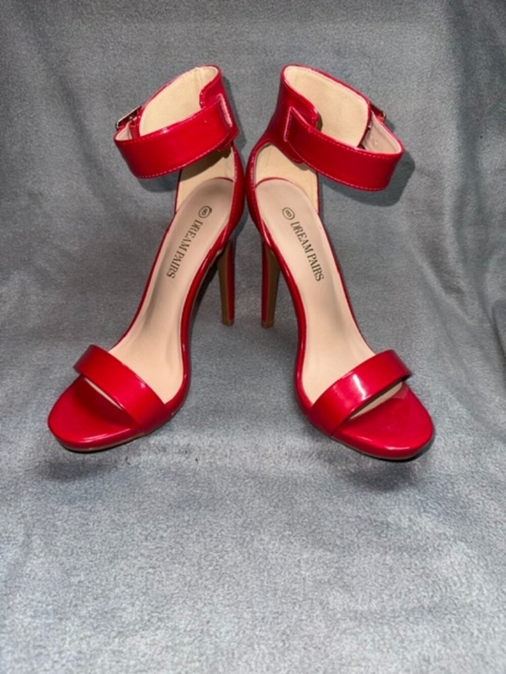 Women's Red Ankle Strap Open Toe Stilettos High Heel Sandals Party Dress Size 8